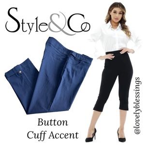 Navy Blue Cuff Hem Dress Pants Cropped Capri Pants Style & Co Womens Size 10